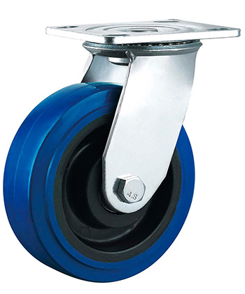Heavy Duty Blue Elastic Rubber Caster with black core 