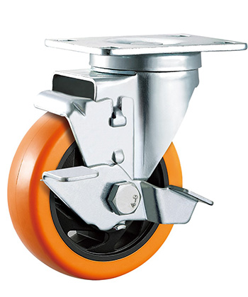 Medium-duty Plastic CasterOrange Polyurethane/PVC Caster,Double Ball Bearing 