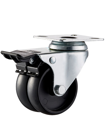 Furniture Twin Caster with Black PP Wheel 50mm/75mm,plain bearing 