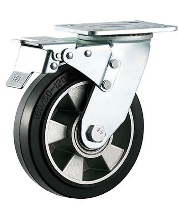 Heavy Duty Black Elastic Rubber Caster with Alumium core 