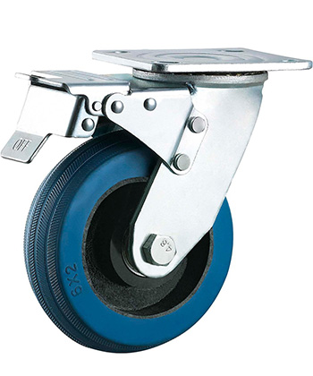 Heavy Duty Blue Rubber Caster with Black Cast Iron Core 