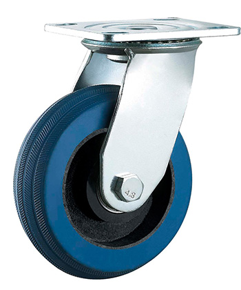 Heavy Duty Blue Rubber Caster with Black Cast Iron Core 
