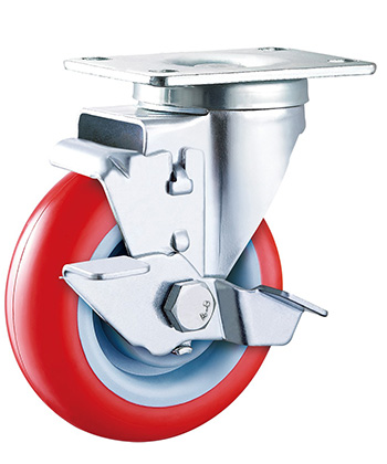Red Polyurethane/PVC Caster,Double Ball Bearing