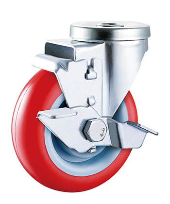 Red Polyurethane/PVC Caster,Double Ball Bearing