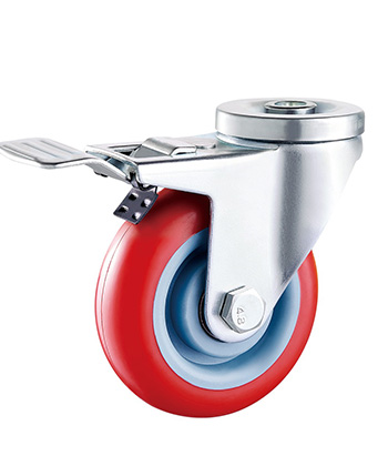 Red Polyurethane/PVC Caster,Double Ball Bearing 
