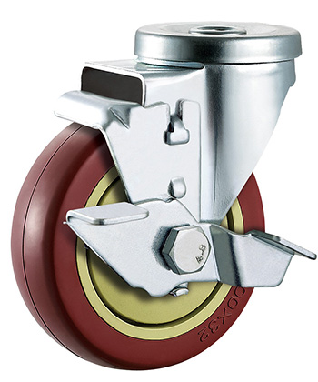 Red Polyurethane/PVC Caster,Ball Bearing 