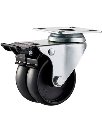Furniture Twin Caster with Black PP Wheel 50mm/75mm,plain bearing