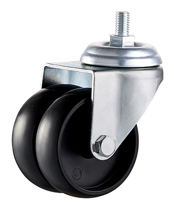 Furniture Twin Caster with Black PP Wheel 50mm/75mm,plain bearing 