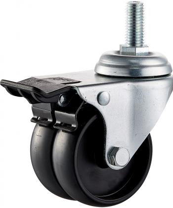 Furniture Twin Caster with Black PP Wheel 50mm/75mm,plain bearing  