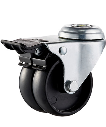 Furniture Twin Caster with Black PP Wheel 50mm/75mm,plain bearing 