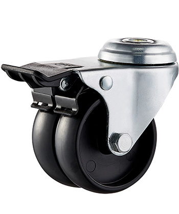 Furniture Twin Caster with Black PP Wheel 50mm/75mm,plain bearing
